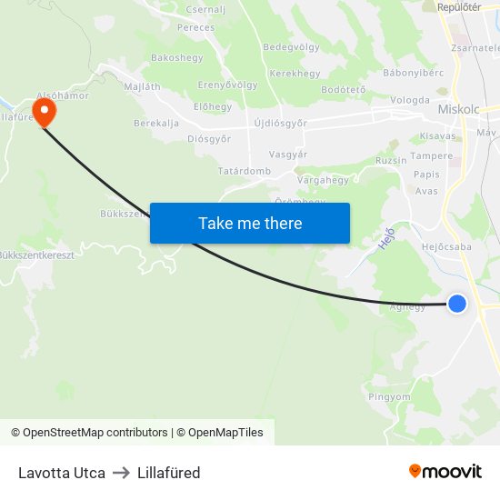Lavotta Utca to Lillafüred map