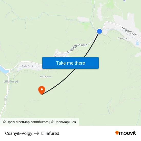 Csanyik-Völgy to Lillafüred map