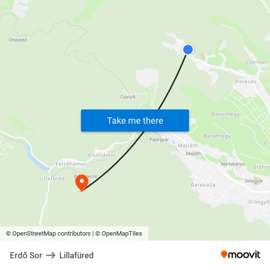 Erdő Sor to Lillafüred map