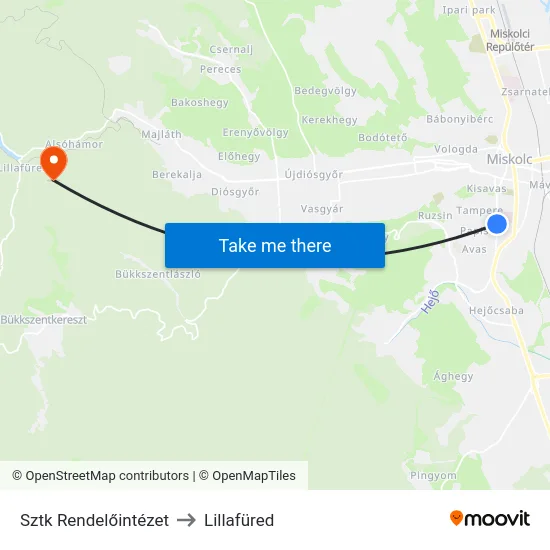 Sztk Rendelőintézet to Lillafüred map
