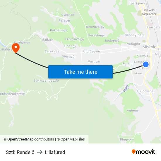 Sztk Rendelő to Lillafüred map