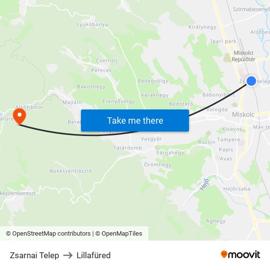 Zsarnai Telep to Lillafüred map