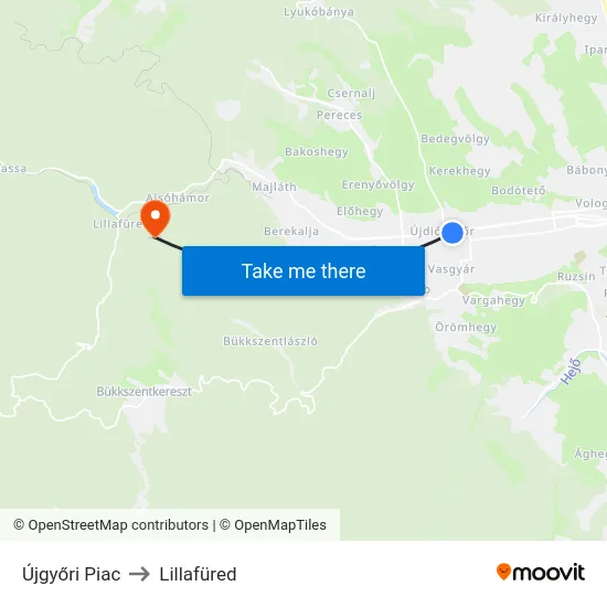 Újgyőri Piac to Lillafüred map