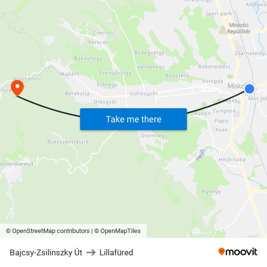 Bajcsy-Zsilinszky Út to Lillafüred map