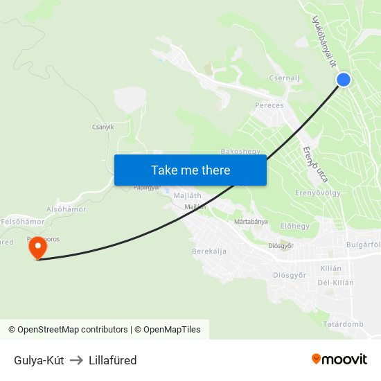 Gulya-Kút to Lillafüred map