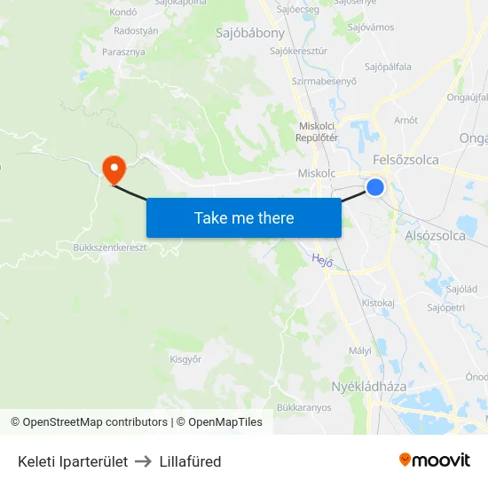 Keleti Iparterület to Lillafüred map