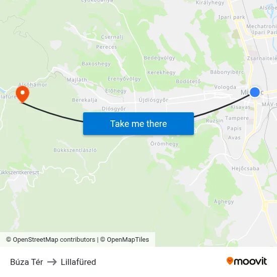 Búza Tér to Lillafüred map
