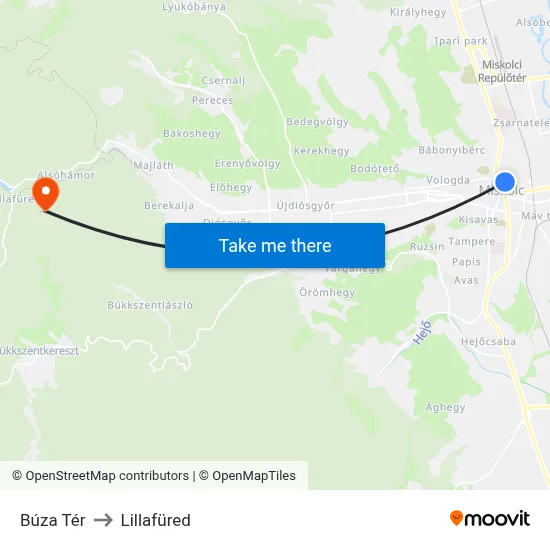 Búza Tér to Lillafüred map