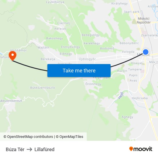 Búza Tér to Lillafüred map