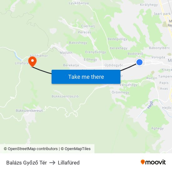 Balázs Győző Tér to Lillafüred map