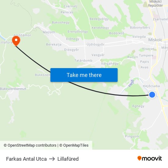 Farkas Antal Utca to Lillafüred map
