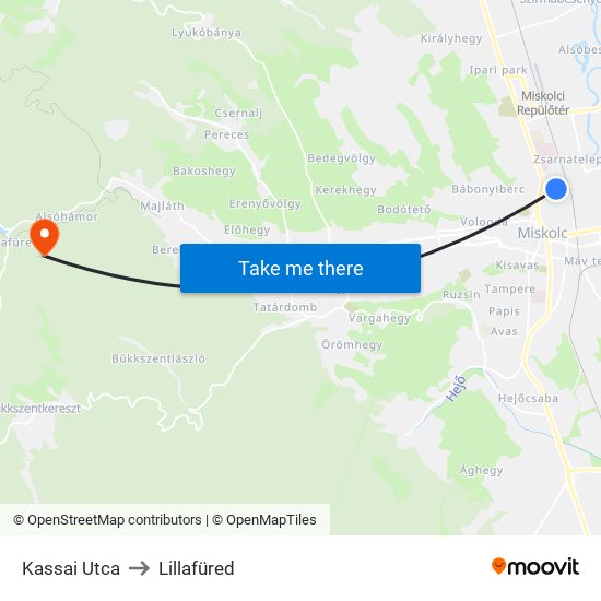 Kassai Utca to Lillafüred map