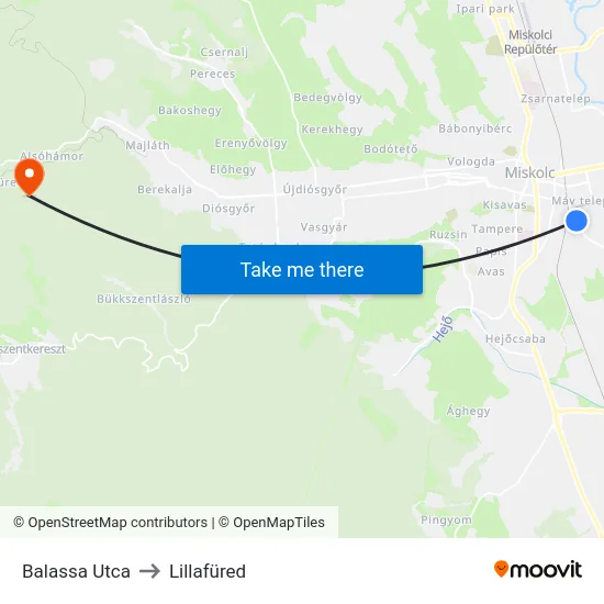 Balassa Utca to Lillafüred map
