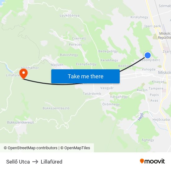 Sellő Utca to Lillafüred map