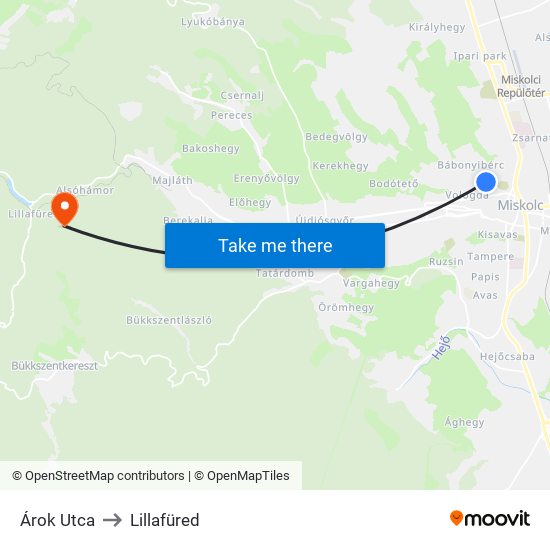 Árok Utca to Lillafüred map