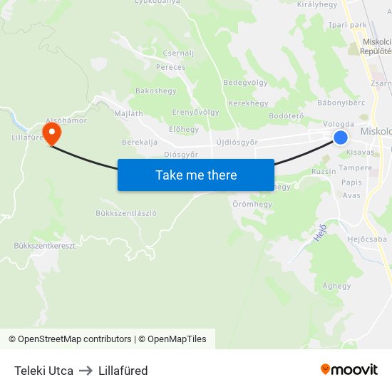 Teleki Utca to Lillafüred map