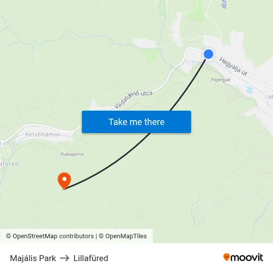 Majális Park to Lillafüred map