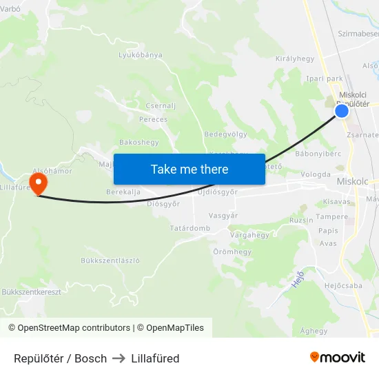 Repülőtér / Bosch to Lillafüred map