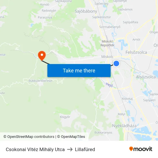 Csokonai Vitéz Mihály Utca to Lillafüred map