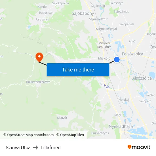 Szinva Utca to Lillafüred map