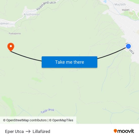 Eper Utca to Lillafüred map