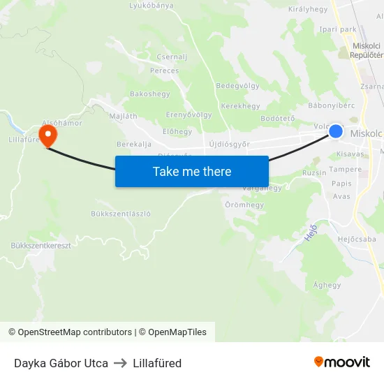 Dayka Gábor Utca to Lillafüred map