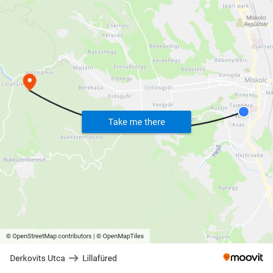 Derkovits Utca to Lillafüred map