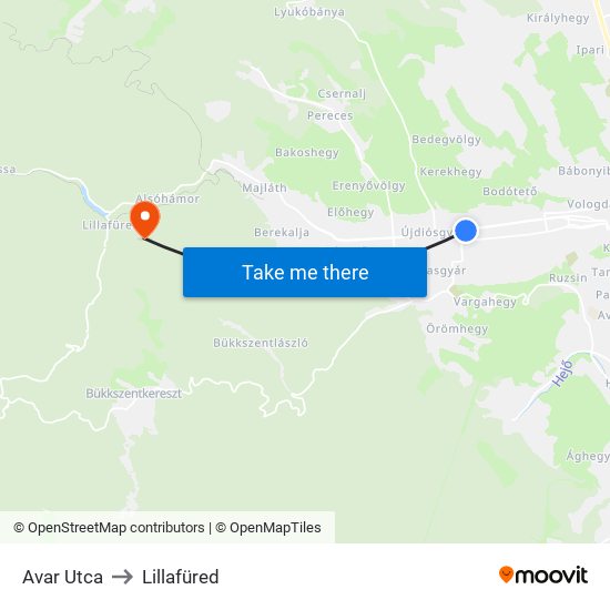 Avar Utca to Lillafüred map