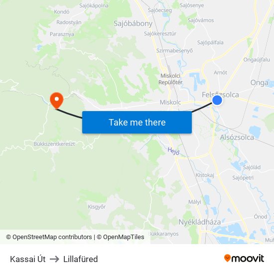 Kassai Út to Lillafüred map