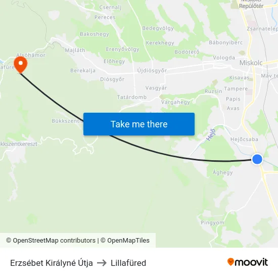 Erzsébet Királyné Útja to Lillafüred map
