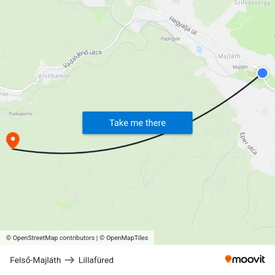 Felső-Majláth to Lillafüred map