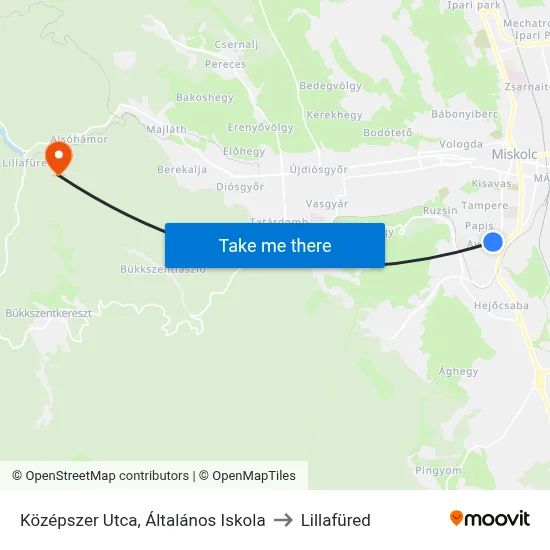 Középszer Utca, Általános Iskola to Lillafüred map