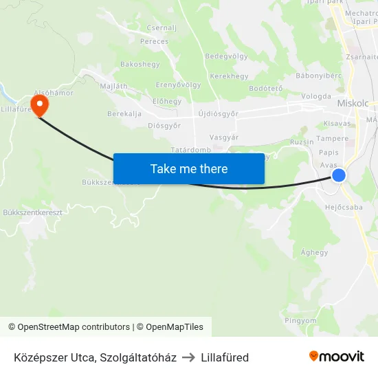 Középszer Utca, Szolgáltatóház to Lillafüred map