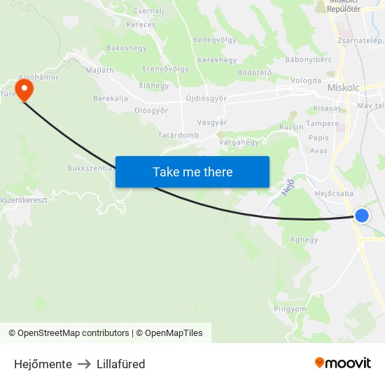 Hejőmente to Lillafüred map