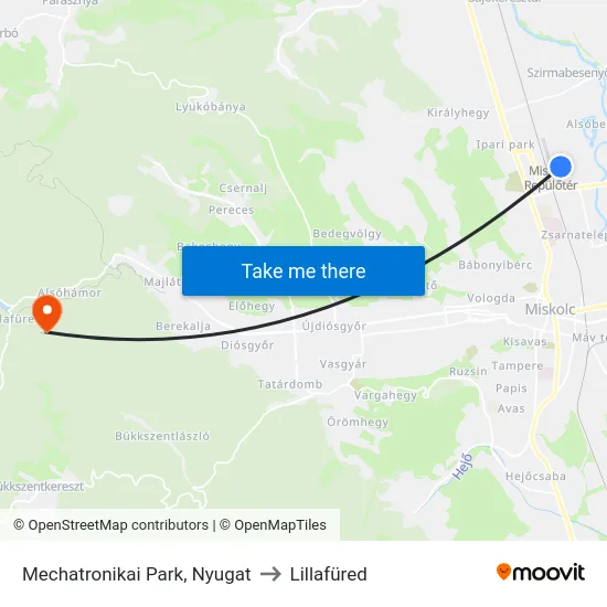 Mechatronikai Park, Nyugat to Lillafüred map
