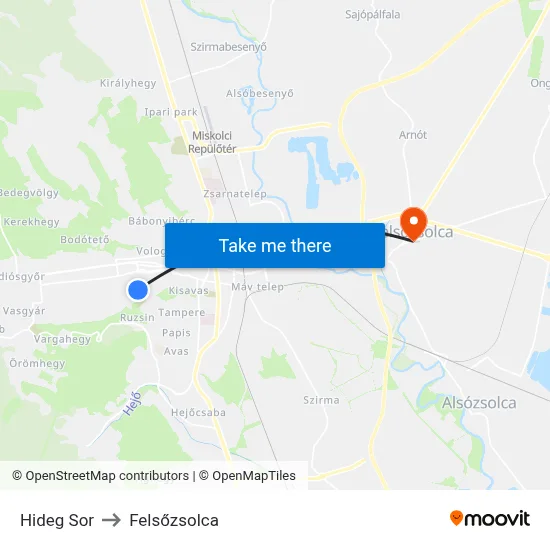 Hideg Sor to Felsőzsolca map