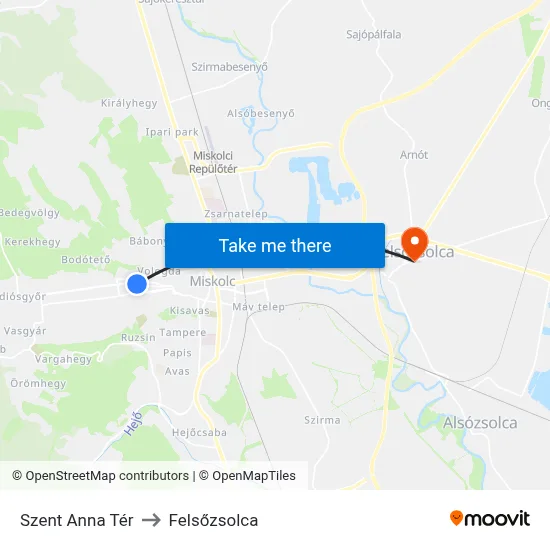 Szent Anna Tér to Felsőzsolca map