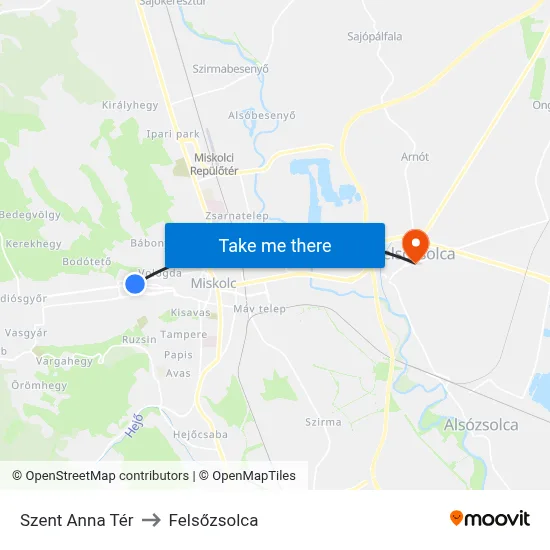Szent Anna Tér to Felsőzsolca map