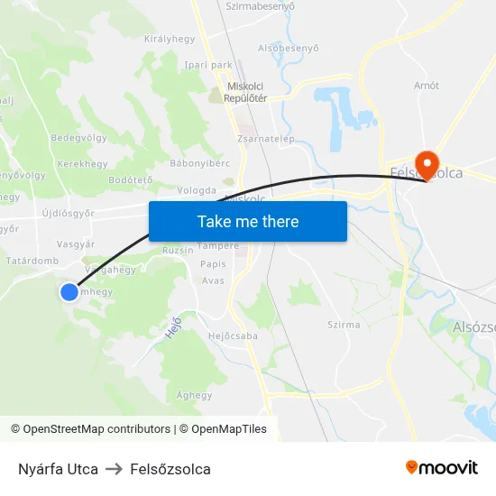 Nyárfa Utca to Felsőzsolca map