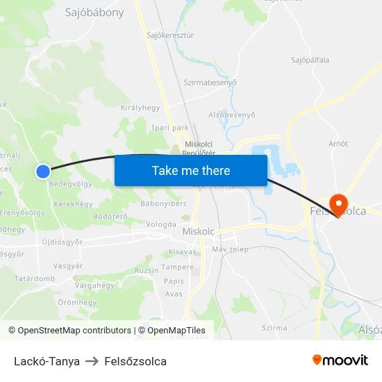 Lackó-Tanya to Felsőzsolca map