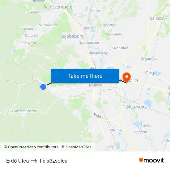 Erdő Utca to Felsőzsolca map