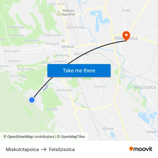 Miskolctapolca to Felsőzsolca map