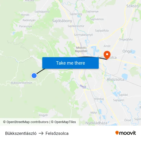 Bükkszentlászló to Felsőzsolca map