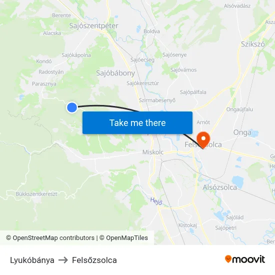 Lyukóbánya to Felsőzsolca map