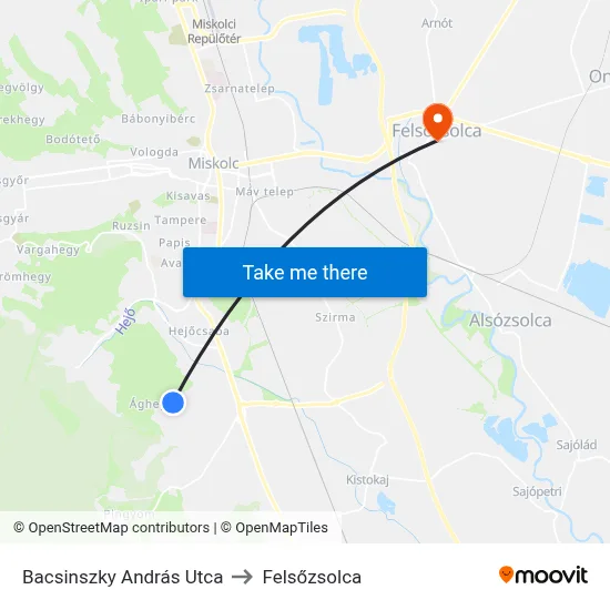 Bacsinszky András Utca to Felsőzsolca map