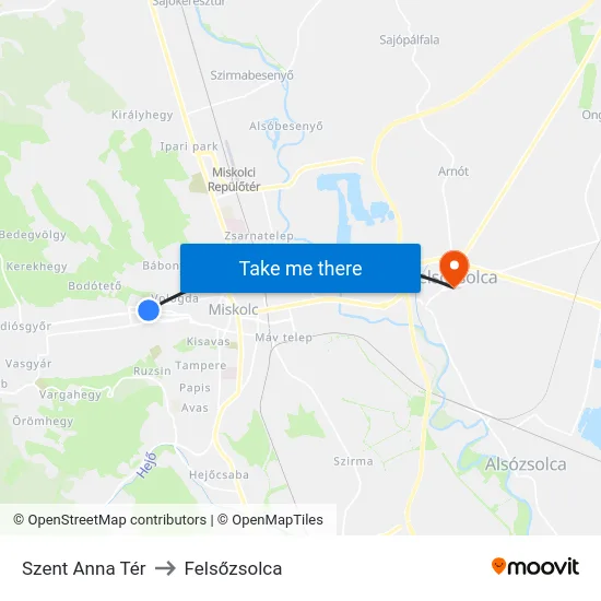 Szent Anna Tér to Felsőzsolca map