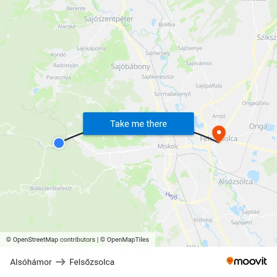 Alsóhámor to Felsőzsolca map