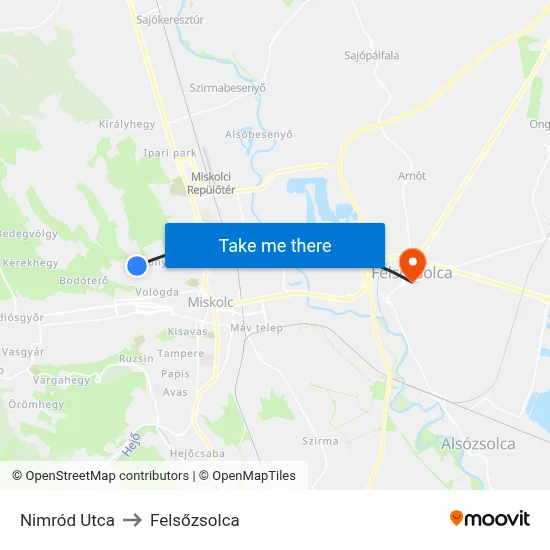Nimród Utca to Felsőzsolca map