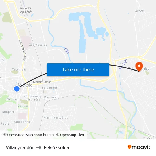 Villanyrendőr to Felsőzsolca map