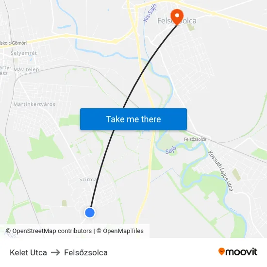 Kelet Utca to Felsőzsolca map